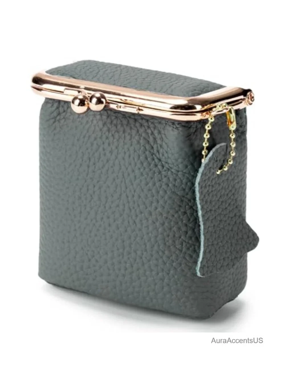 Genuine Leather Kiss-Lock Coin Purse Jewelry Organizer Travel Case